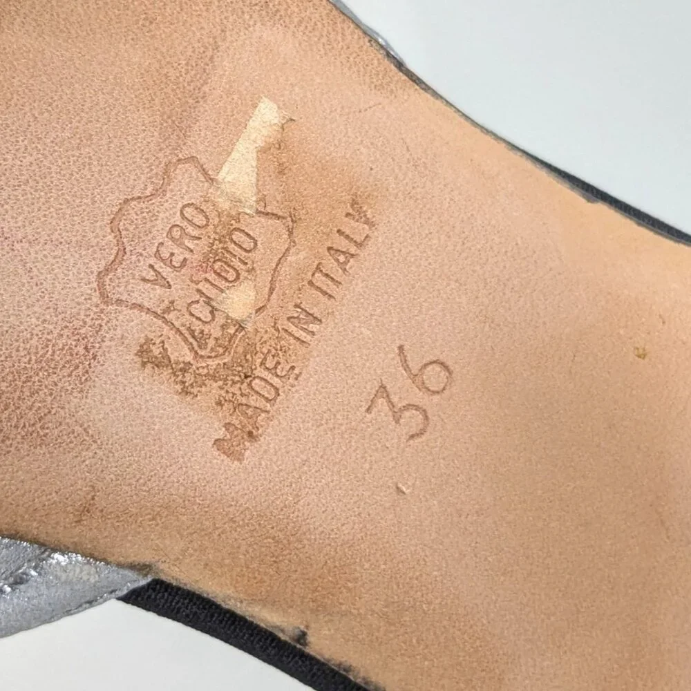 SOLDManolo Blahnik D'Orsay Pumps Black Fabric Silver Heels VTG 80s Sz 36, 6 US - Picture 12 of 16